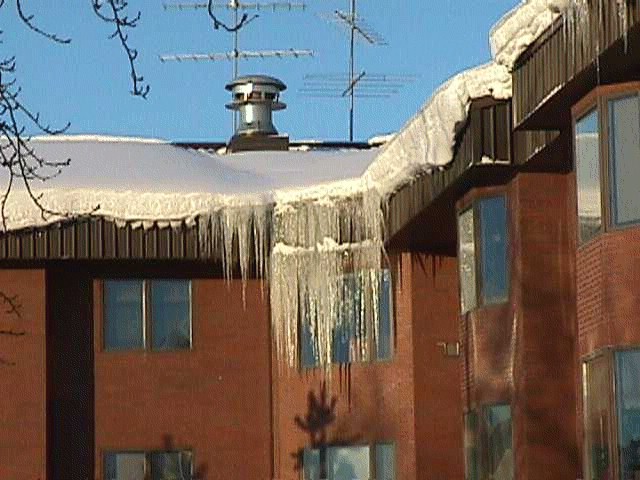 Ice damming on the roof can cause water damming and water damage.