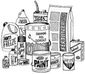 Bottles, boxes, cans, and bags of household chemical products
