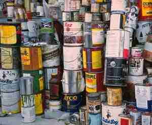 image of stacks of paint cans and solvents